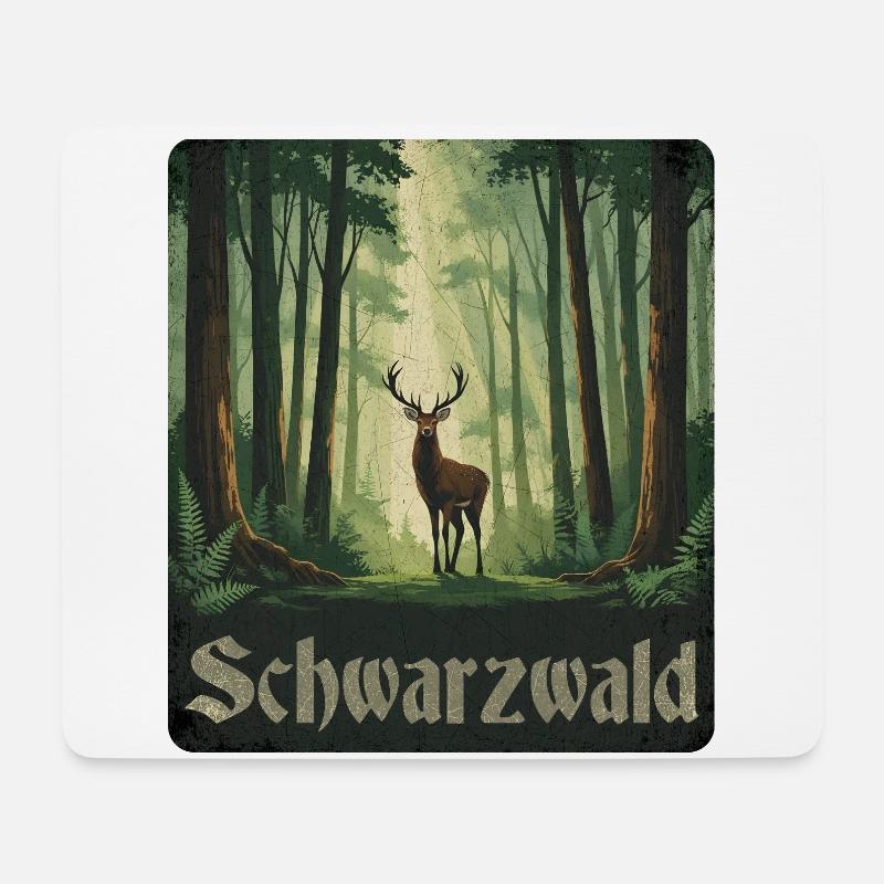 Black Forest with deer - Mouse Pad (horizontal) - white
