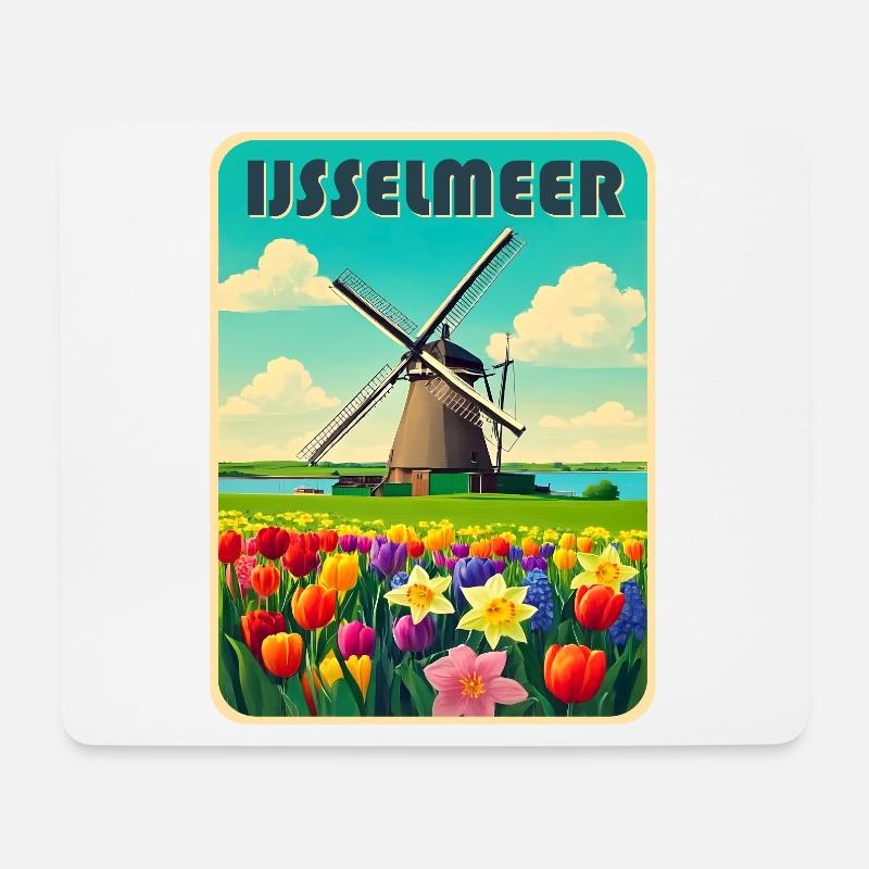 Ijsselmeer Holland Windmühle - Mousepad (Querformat) - Weiß
