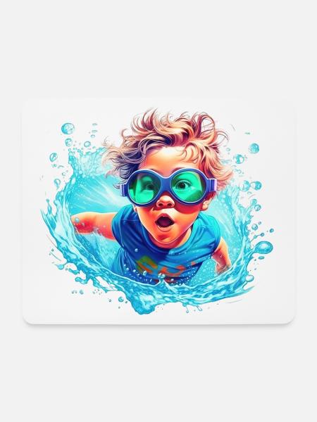 Junge im Wasser - Mousepad (Querformat) - Weiß