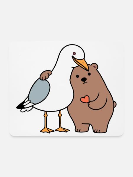 North Sea Seagull Brown Bear Friendship Love Lean - Mouse Pad (horizontal) - white