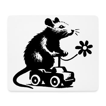 Ratte spielt mit Spielzeugauto - Mousepad (Querformat) - Weiß - Vorne