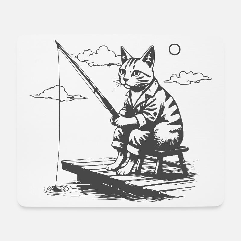 Nächtlicher Katzenangler - Mousepad (Querformat) - Weiß