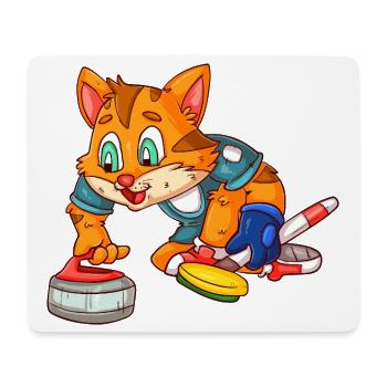 Curling player cat - Mouse Pad (horizontal) - white - Front