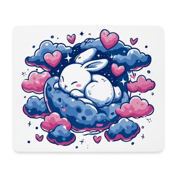 Lapin de rêve lunaire sur le cœur des nuages - Tapis de souris (format paysage) - blanc - Devant