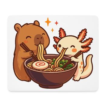 Capybara mit Axolotl isst Nudeln Ramen kawaii - Mousepad (Querformat) - Weiß - Vorne