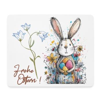 Lapin de Pâques avec des œufs colorés - Tapis de souris (format paysage) - blanc - Devant