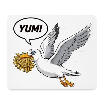 Mouette drôle qui vole des frites sur la plage - Tapis de souris (format paysage) - blanc - Devant