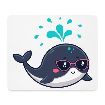 Niedlicher lächelnder Wal und rosa Brille - Mousepad (Querformat) - Weiß - Vorne