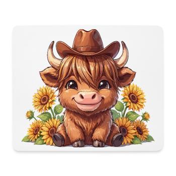 Vache tournesol au chapeau de cow-boy - Tapis de souris (format paysage) - blanc - Devant