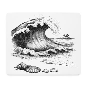 Grosse vague océanique avec île à palmiers et coquillages - Tapis de souris (format paysage) - blanc - Devant