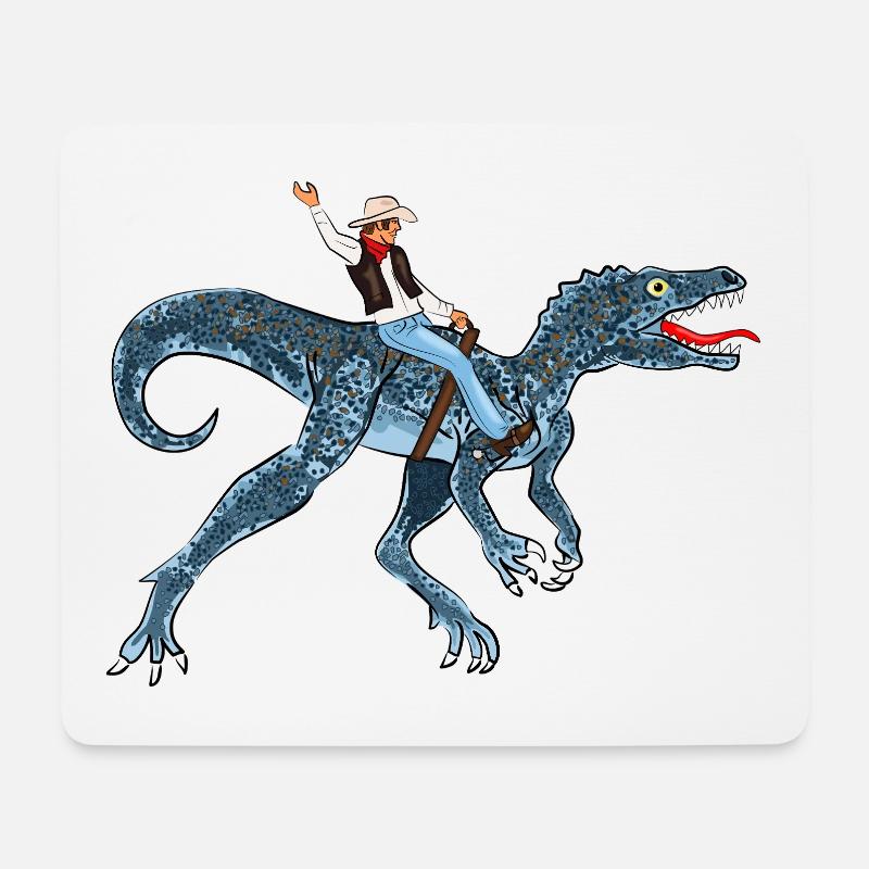 Abenteuerlicher Dinosaurier-Reiter - Mousepad (Querformat) - Weiß