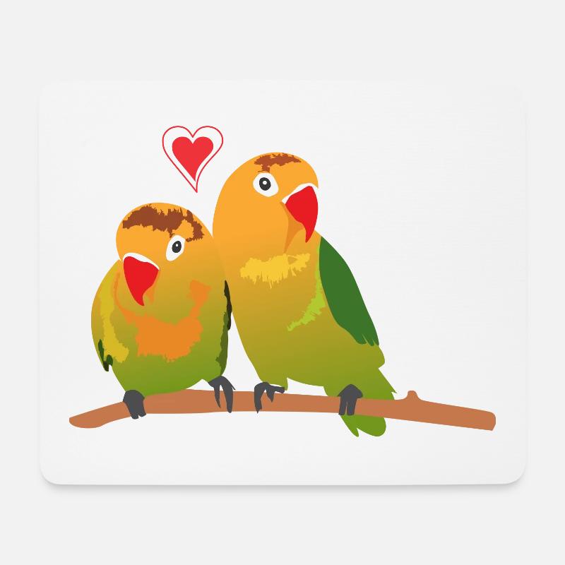 Lovebirds Unzertrennliche auf einem Zweig - Mousepad (Querformat) - Weiß