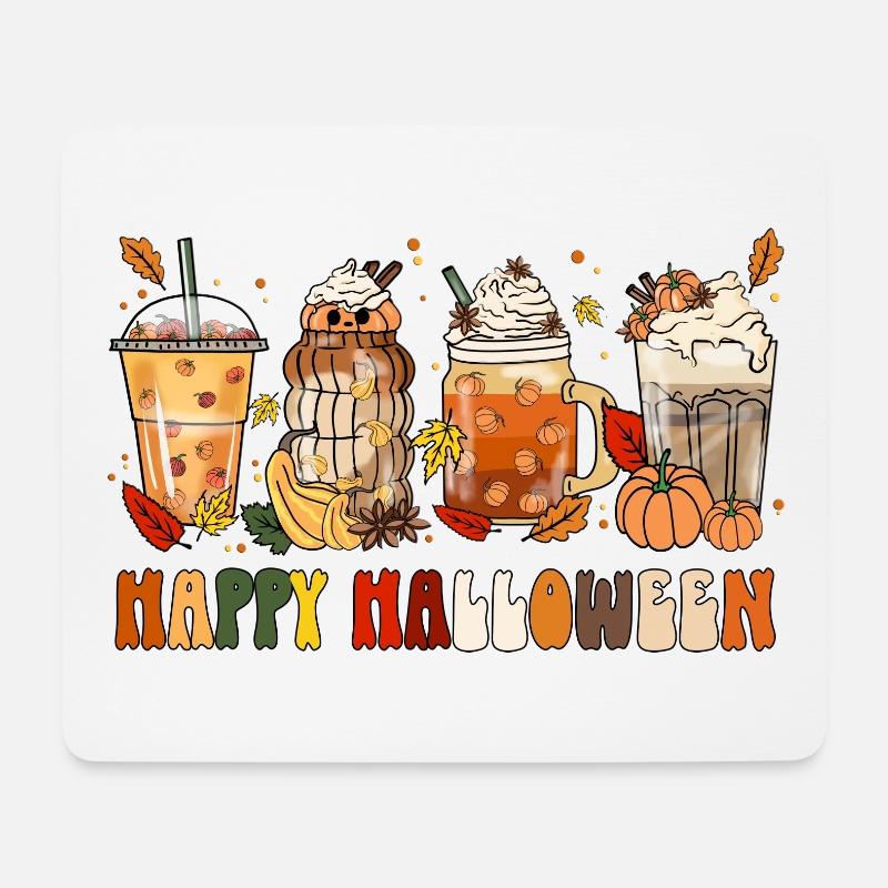 Happy Halloween Herbst Motiv Outfit Kürbis Kaffee - Mousepad (Querformat) - Weiß