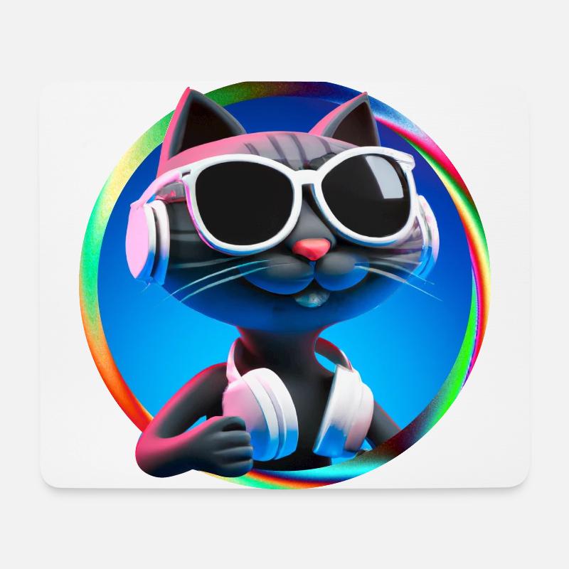Katze Brille Turntable DJ Disco Club Kopfhörer - Mousepad (Querformat) - Weiß