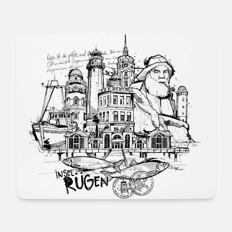 Rügen Zeichnung - Mousepad (Querformat) - Weiß