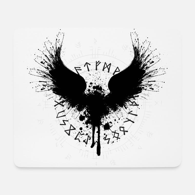 Norse Viking runes with ravens - Mouse Pad (horizontal) - white