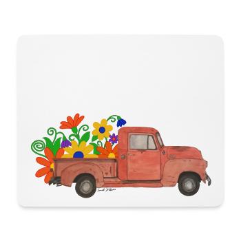 roter Pickup mit bunten Blumen - Mousepad (Querformat) - Weiß - Vorne
