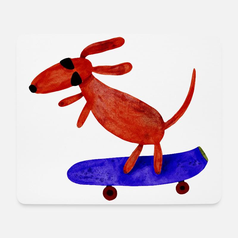 Gravhund på skateboard - Musemåtte (tværformat) - hvid