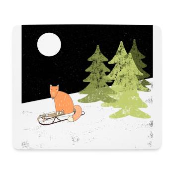 Animaux amis dans la forêt d'hiver - Le petit renard - Tapis de souris (format paysage) - blanc - Devant
