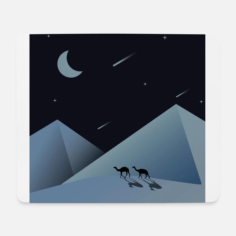 Dromedare in der Wüste zur blauen Stunde - Mousepad (Querformat) - Weiß