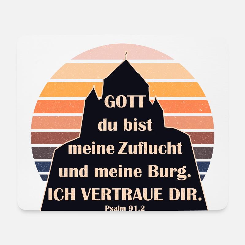 Psalm 91,2 Vertraue Gott Schutz und Burg Sunset - Mousepad (Querformat) - Weiß