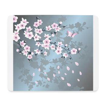 Altrosa Kirschblüten mit grau blauem Hintergrund - Mousepad (Querformat) - Weiß - Vorne
