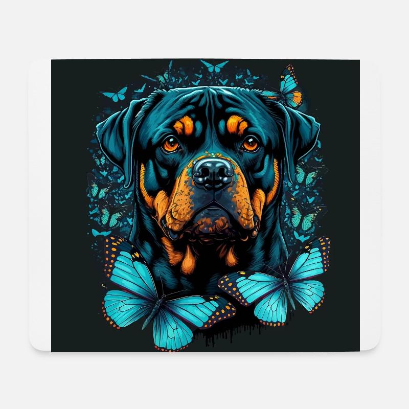 Rottweiler und Schmetterlinge - Mousepad (Querformat) - Weiß