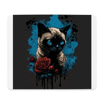 Siamkatze mit roter Rose - Mousepad (Querformat) - Weiß - Vorne