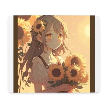 Anime Girl Anime Girl Waifu Otaku Sunflowers - Mouse Pad (horizontal) - white - Front