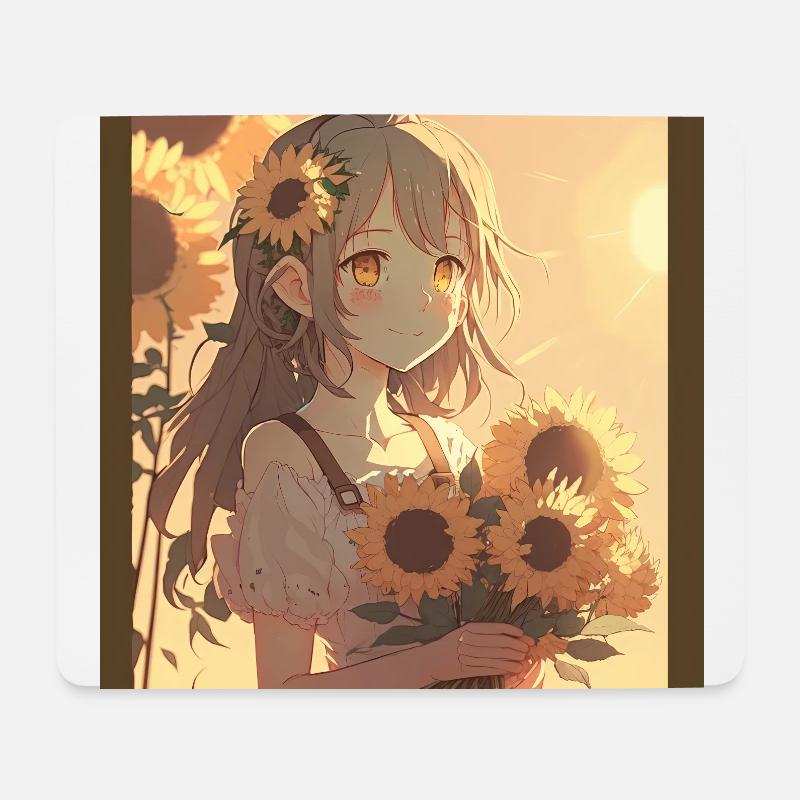 Anime Girl Anime Mädchen Waifu Otaku Sonnenblumen - Mousepad (Querformat) - Weiß