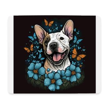 Cheerful Bull Terrier with flowers - Mouse Pad (horizontal) - white - Front