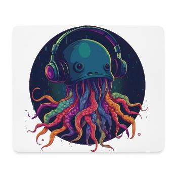 Techno Jellyfish - Méduse cool avec écouteurs - Tapis de souris (format paysage) - blanc - Devant