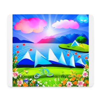 childhood with bicycle in spring sunny mountains - Mouse Pad (horizontal) - white - Front