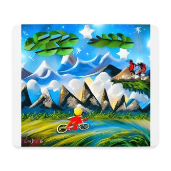 childhood with bicycle in mountains during holiday - Mouse Pad (horizontal) - white - Front