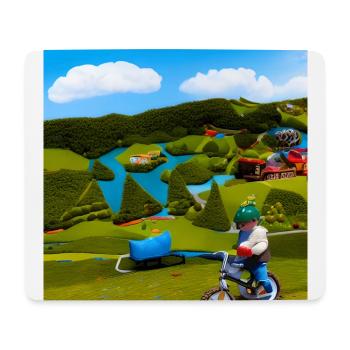 enfant à vélo dans la montagne journée ensoleillée - Tapis de souris (format paysage) - blanc - Devant