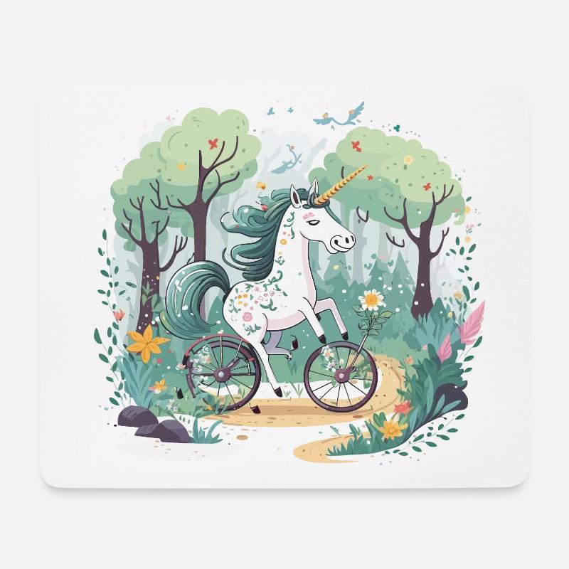Einhorn auf dem Fahrrad - Mousepad (Querformat) - Weiß