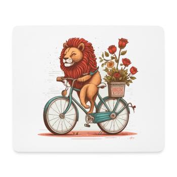 Löwe auf dem Fahrrad - Mousepad (Querformat) - Weiß - Vorne