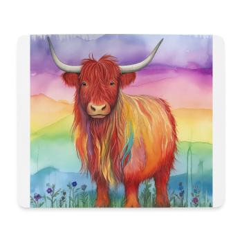 Watercolor Highland Cow with Vibrant Background - Mouse Pad (horizontal) - white - Front