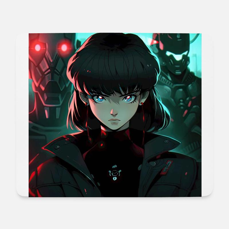 Dystopische Jungfrau: Frau in Schwarz im Anime-Stil - Mousepad (Querformat) - Weiß