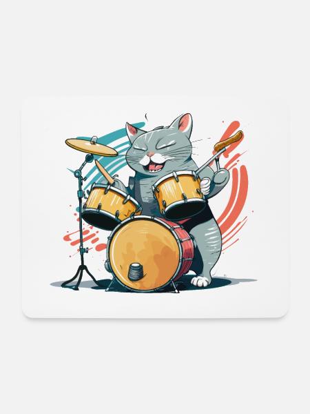 Rocker Katze - Mousepad (Querformat) - Weiß
