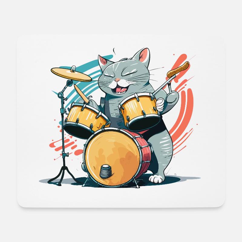 Rocker Katze - Mousepad (Querformat) - Weiß