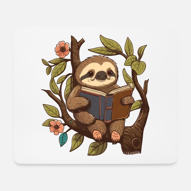 Faultier lesen - Mousepad (Querformat) - Weiß