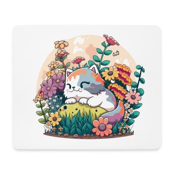 Gartenkatze - Mousepad (Querformat) - Weiß - Vorne