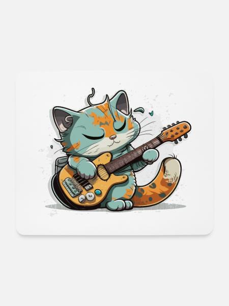 Gitarre Katze - Mousepad (Querformat) - Weiß
