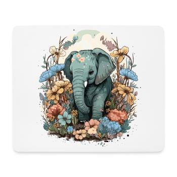 L’éléphant parmi les fleurs - Tapis de souris (format paysage) - blanc - Devant