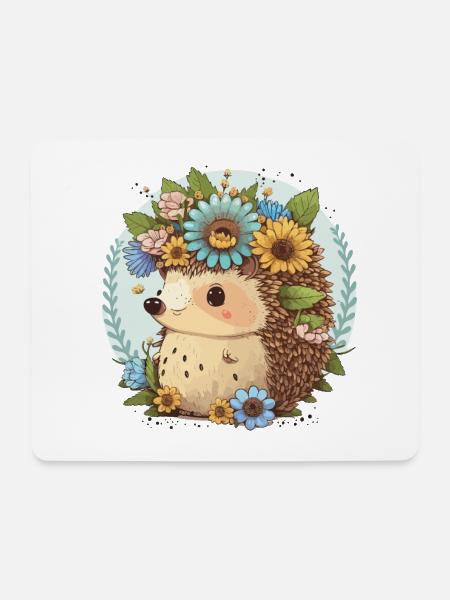 Flower Crown Hedgehog - Mouse Pad (horizontal) - white