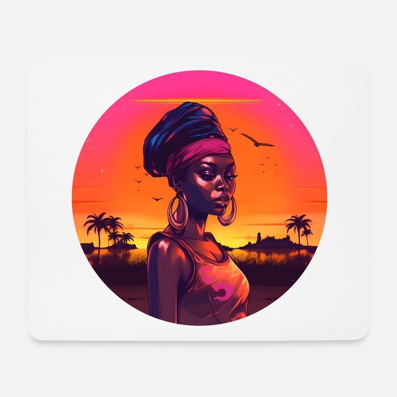 Synthwave traditional african woman - Mousepad (Querformat) - Weiß