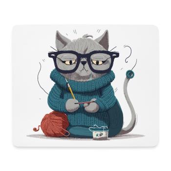 Strickende Katze - Mousepad (Querformat) - Weiß - Vorne