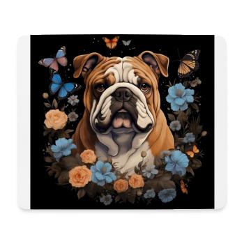 English bulldog with flowers and butterflies - Mouse Pad (horizontal) - white - Front