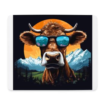 Une vache en lunettes de soleil en montagne - Tapis de souris (format paysage) - blanc - Devant